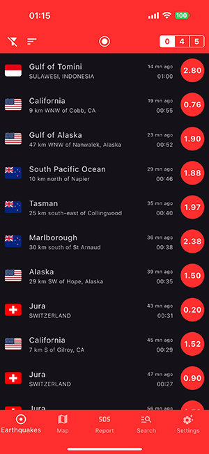 Earthquake List Screen